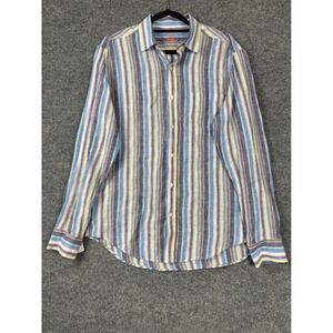 NWT J.McLaughlin Shirt Mens Medium Multi Stripe 100% Linen Gramercy Sport